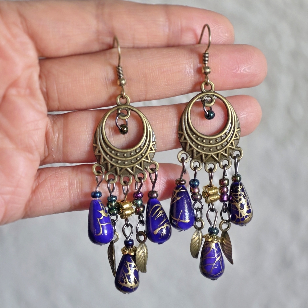 Periwinkle Boho Beaded Earrings Handmade Dangle Jewelry